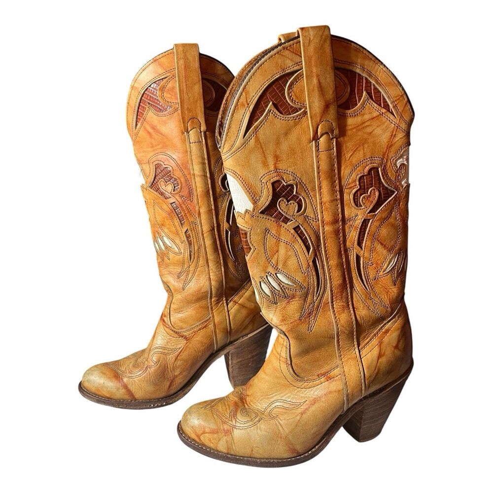 Vintage Miss Capezio Women's Cowboy Boots Eagle Inlay Leather Size 6 READ